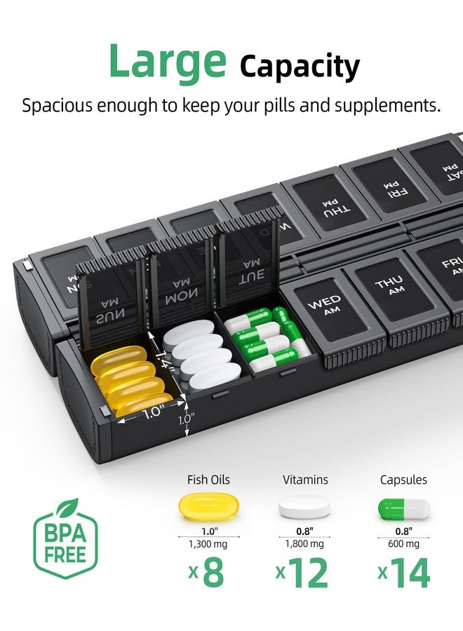 PULIV Weekly Pill Organizer 2 Times a Day with Magnetic Foldable Design for Dual Protection, Large AM PM Pill Box Case for Travel, Compact Medication Organizer for Vitamins, Fish Oils and Supplements - Image 3